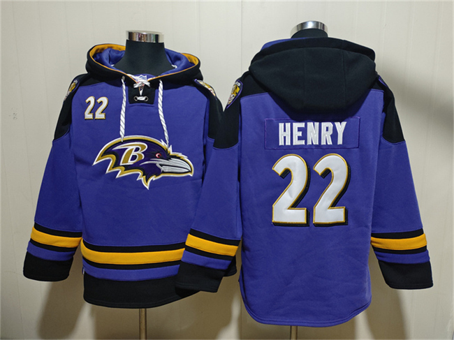 Men's Baltimore Ravens #22 Derrick Henry Ageless Must-Have Lace-Up Pullover Hoodie